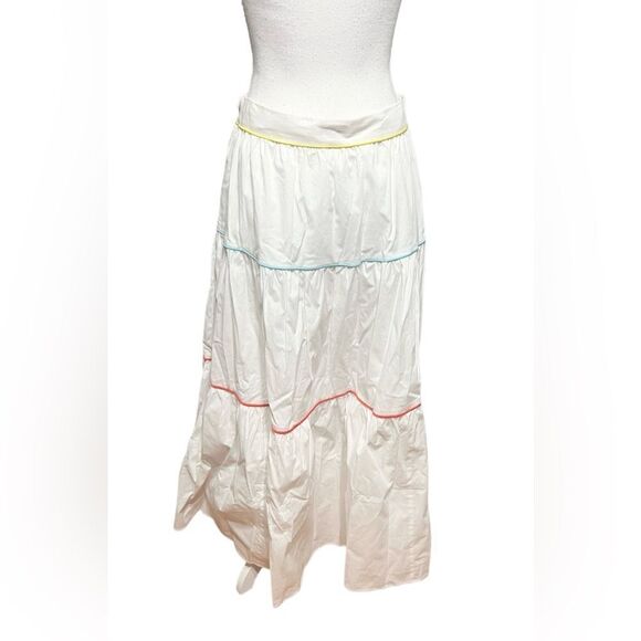 Staud Sea Maxi Skirt white cotton rainbow piping size 10 - Picture 3 of 6